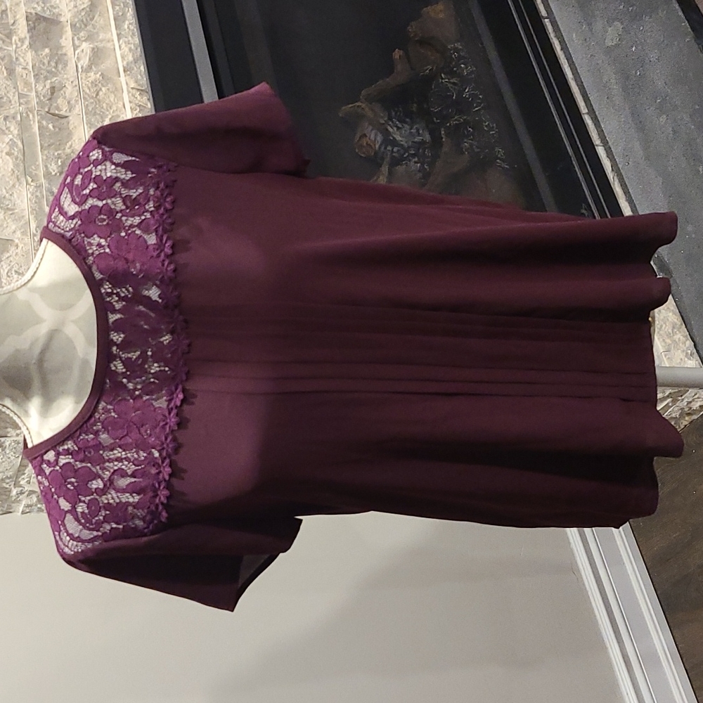 NWT Karl Lagerfeld Burgundy pleated blouse with lace top